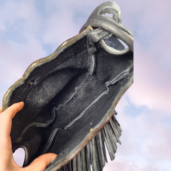 Handmade Black Leather Brown Tooled Turquoise Gem Boho Western Cowgirl Bag - Picture 3 of 7